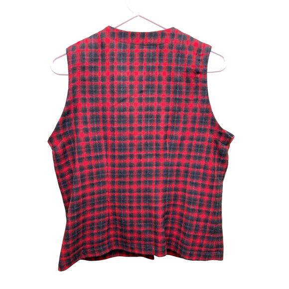 Womens Eddie Bauer 100% Wool Red Black Plaid Vest Size S Dark Academia - Picture 4 of 6